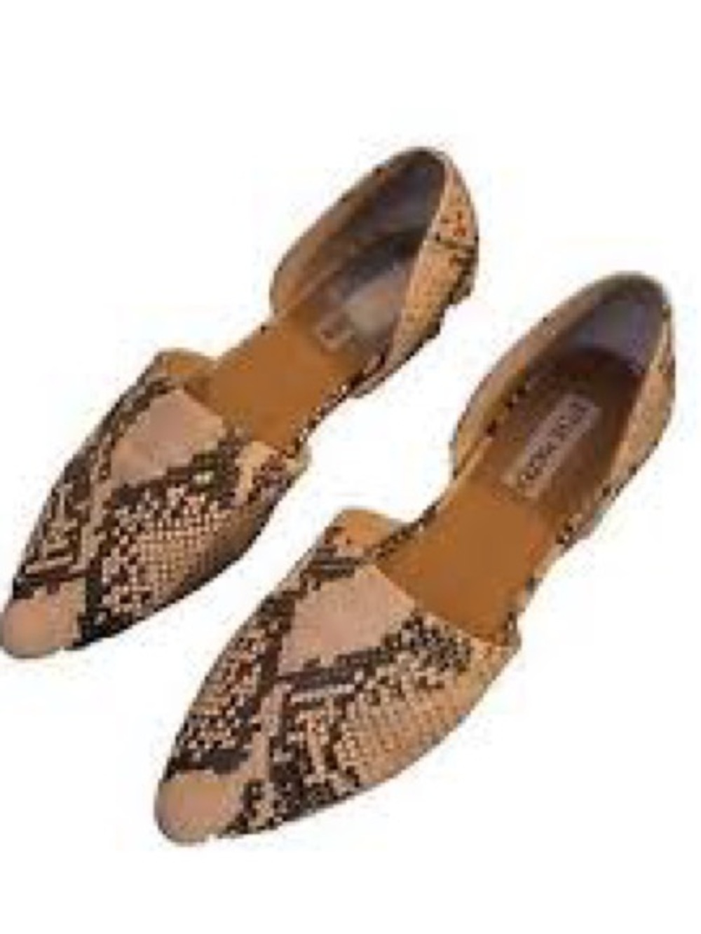 Steve Madden Snake-Print Pointed D'Orsay Flats - Tan/Black. Size 8.5M